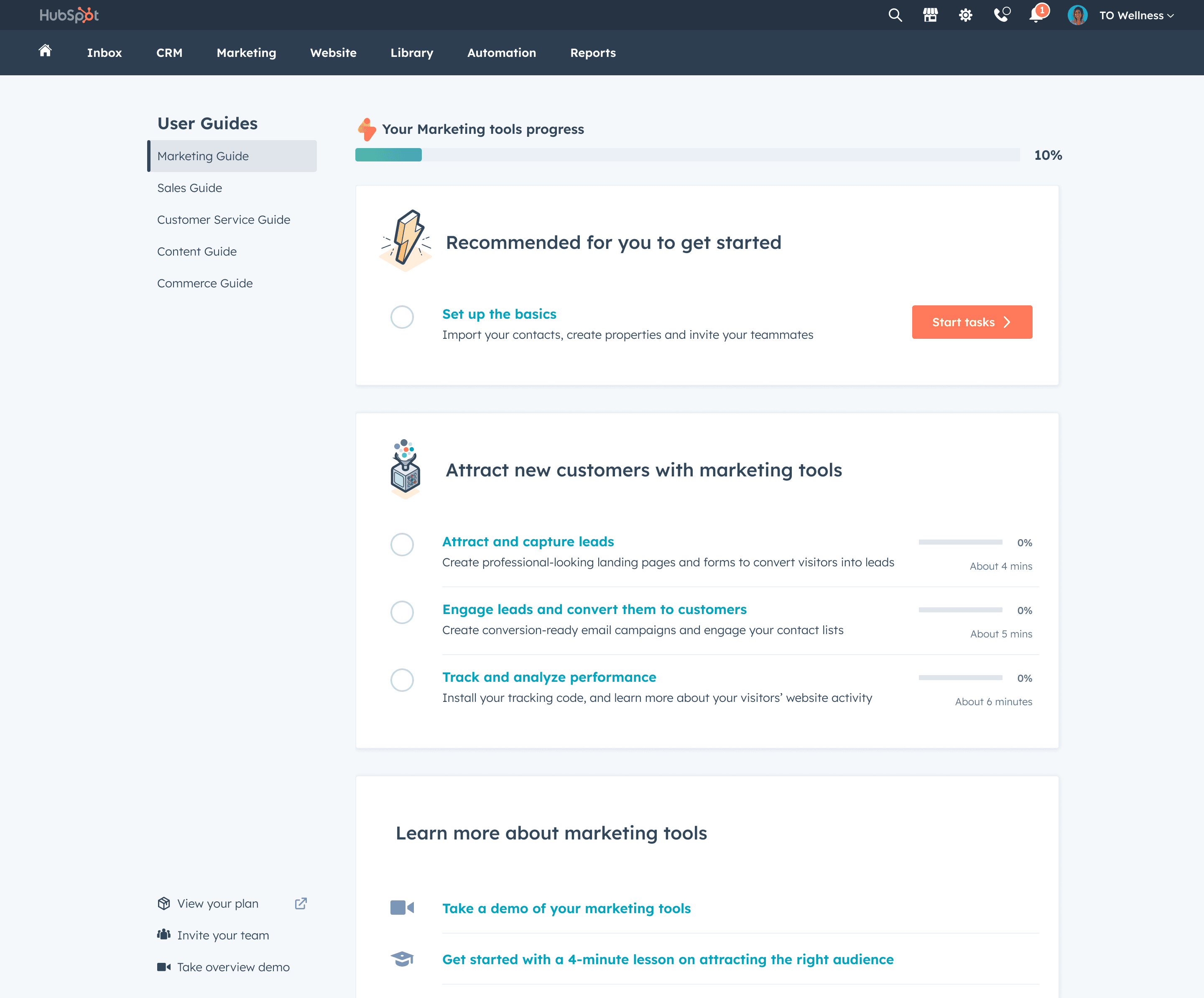 The old onboarding experience - generic User Guides with the same task list regardless of which hub you bought