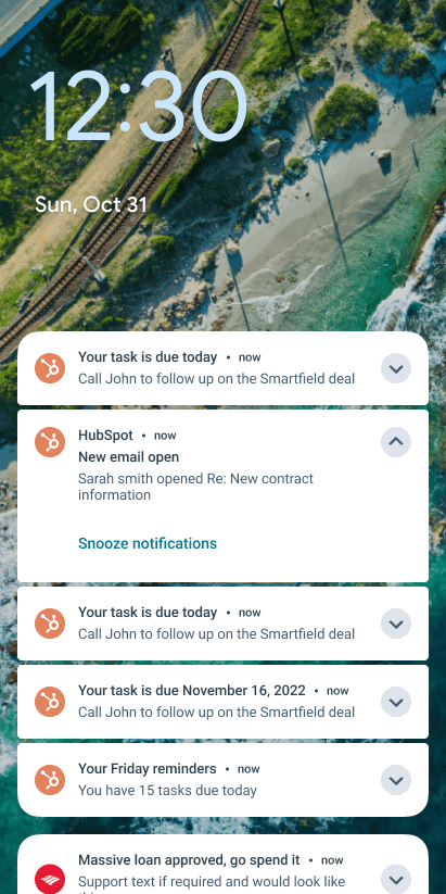 Push notification for email open — contact name and action prompt
